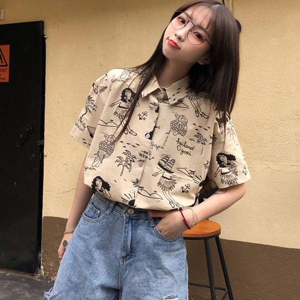 retro style cartoon print shirt sweet wild short sleeve women blouses fashion casual turn-down collar apricot new x0521, White
retro style cartoon print shirt sweet wild short sleeve women blouses fashion casual turn-down collar apricot new x0521, White