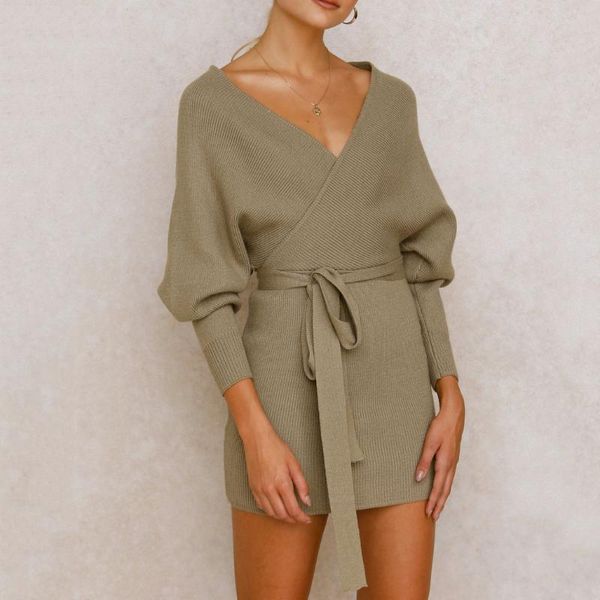 casual dresses 2021 women's dress temperament slim solid color big v neck back knitting waist strap skirt, Black;gray
casual dresses 2021 women's dress temperament slim solid color big v neck back knitting waist strap skirt, Black;gray