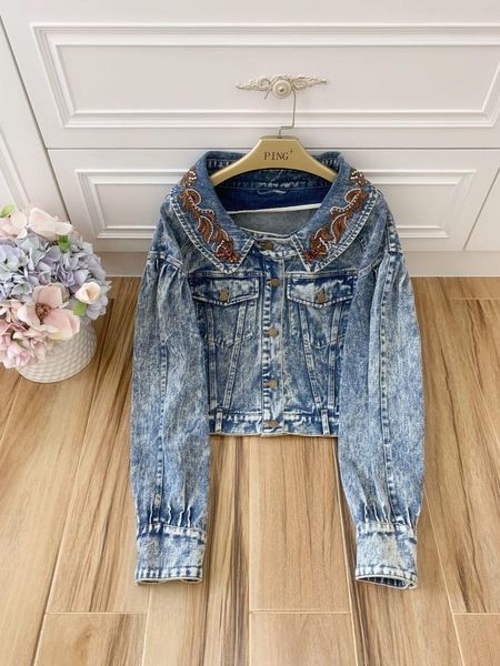 women's jackets ladies 2021 fashion long sleeve lapel embroidery nail diamond beaded denim jacket 1127, Black;brown
women's jackets ladies 2021 fashion long sleeve lapel embroidery nail diamond beaded denim jacket 1127, Black;brown