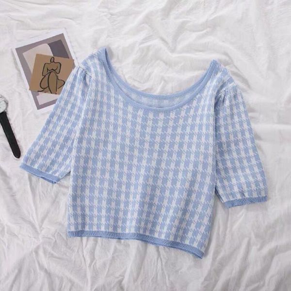 women's t-shirt vintage plaid print crop women casual short sleeve cotton pullover tees summer slim streetwear woman 2021, White
women's t-shirt vintage plaid print crop women casual short sleeve cotton pullover tees summer slim streetwear woman 2021, White