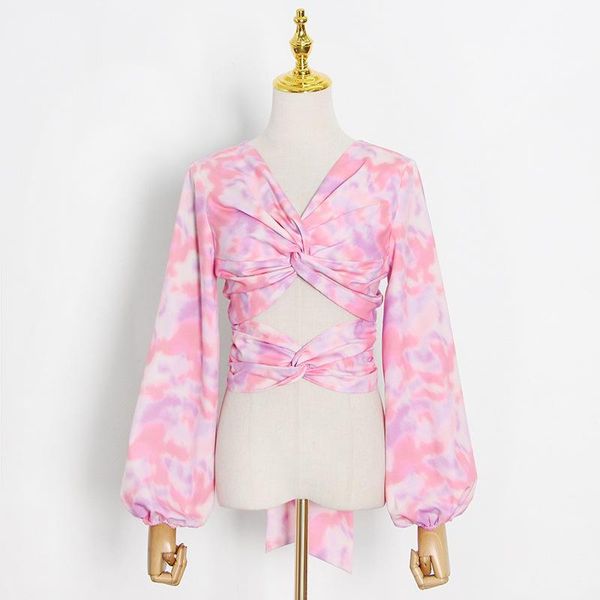 women's blouses & shirts european and american summer 2021 irregular pattern dyeing v-neck open navel lantern sleeve lace up blouse, White
women's blouses & shirts european and american summer 2021 irregular pattern dyeing v-neck open navel lantern sleeve lace up blouse, White