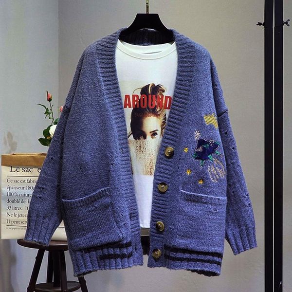 women's knits & tees female knitted cardigan mujer 2021 winter cartoon embroidery oversize cardigans women harajuku loose v neck sweat, White
women's knits & tees female knitted cardigan mujer 2021 winter cartoon embroidery oversize cardigans women harajuku loose v neck sweat, White