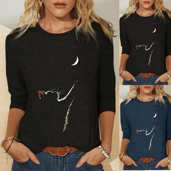 women's t-shirt cat chasing the moon print tshirt plus size women casual black t-shirts long sleeve funny cartoon tees female, White
women's t-shirt cat chasing the moon print tshirt plus size women casual black t-shirts long sleeve funny cartoon tees female, White