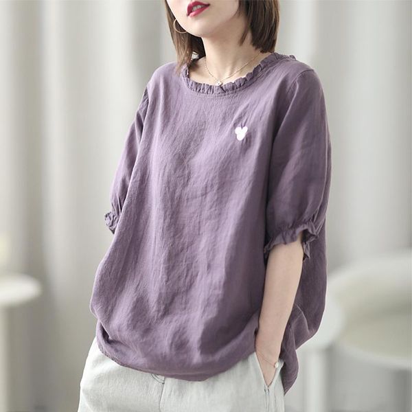 women's t-shirt women linen t shirt short sleeve for summer o neck embroidery loose big solid fashion retro vintage b04231122, White
women's t-shirt women linen t shirt short sleeve for summer o neck embroidery loose big solid fashion retro vintage b04231122, White