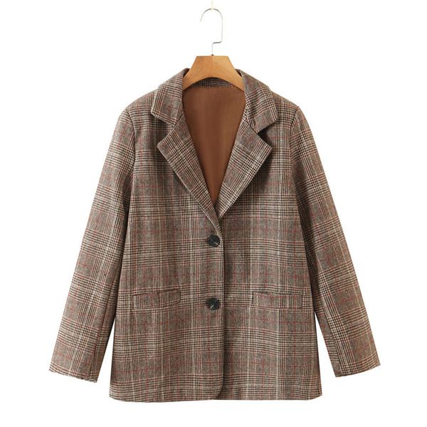 autumn style suit collar single breasted plaid loose long sleeve coat, Black;brown
autumn style suit collar single breasted plaid loose long sleeve coat, Black;brown