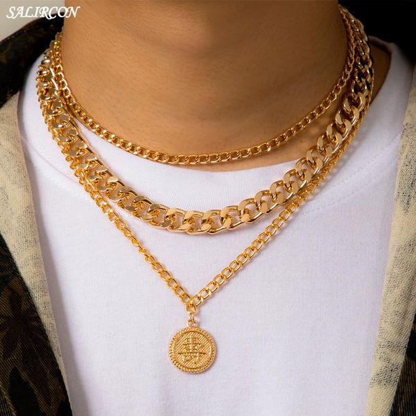pendant necklaces punk multi layer link chains choker necklace for men women vintage aesthetic carved coin letter fashion jewelry, Silver
pendant necklaces punk multi layer link chains choker necklace for men women vintage aesthetic carved coin letter fashion jewelry, Silver