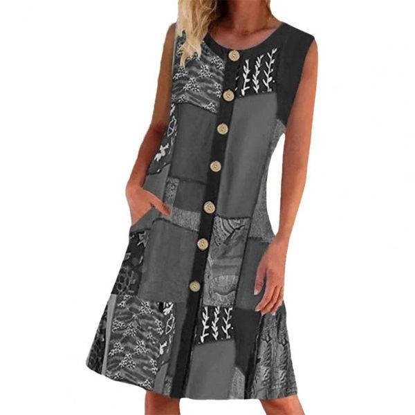 casual dresses dress sleeveless patchwork design polyester round neck loose mini beach ladies party for women vestidos, Black;gray 
casual dresses dress sleeveless patchwork design polyester round neck loose mini beach ladies party for women vestidos, Black;gray