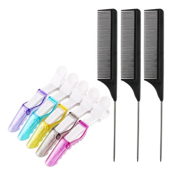 hair brushes 1set non-slip fashion clips steel tail comb hairdressing tool claw salon section clip, Silver
hair brushes 1set non-slip fashion clips steel tail comb hairdressing tool claw salon section clip, Silver