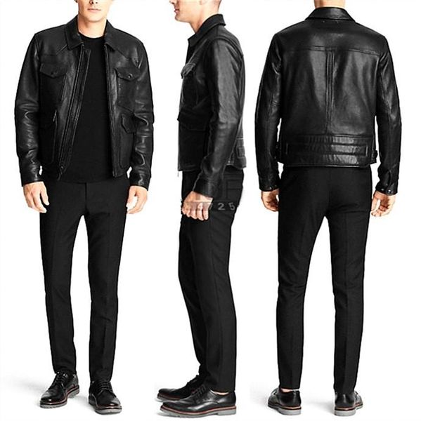 men's leather & faux sheep layer cultivate one's morality show thin garment bomber jackets coat male, Black
men's leather & faux sheep layer cultivate one's morality show thin garment bomber jackets coat male, Black