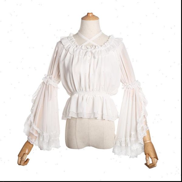 chiffon lolita lace strap under womens blouses halter neck off shoulder long flounce bell sleeves for plus size, White
chiffon lolita lace strap under womens blouses halter neck off shoulder long flounce bell sleeves for plus size, White