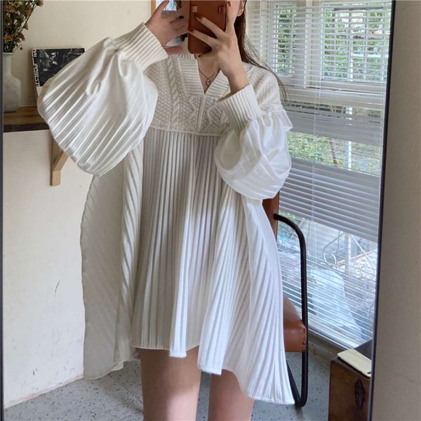 party dresses skirt 2021 spring french knitting v-neck splicing chiffon shirt dress fdxj, White;black
party dresses skirt 2021 spring french knitting v-neck splicing chiffon shirt dress fdxj, White;black