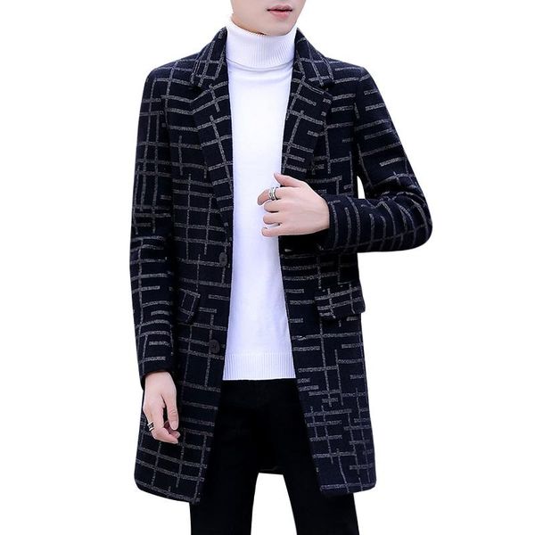 men's wool & blends trench coat autumn and winter plaid woolen boutique mid-length british style thick, Black
men's wool & blends trench coat autumn and winter plaid woolen boutique mid-length british style thick, Black