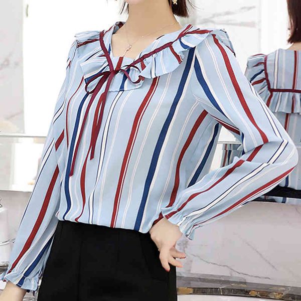 women's blouses & shirts shintimes autumn korean version casual stripe womens and long sleeve lotus leaf v-neck blouse ladies, White
women's blouses & shirts shintimes autumn korean version casual stripe womens and long sleeve lotus leaf v-neck blouse ladies, White