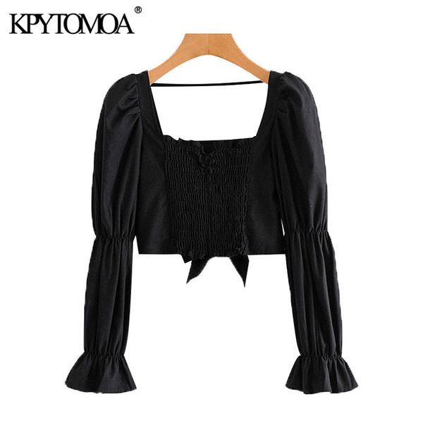 women fashion back bow tied cropped blouses vintage long sleeve elastic smocked female shirts blusas chic 210416, White
women fashion back bow tied cropped blouses vintage long sleeve elastic smocked female shirts blusas chic 210416, White