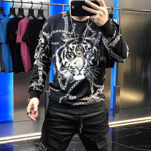 hoodies autumn european-american round turtleneck with individual tiger head print fine-fitting male hoodie, Black
hoodies autumn european-american round turtleneck with individual tiger head print fine-fitting male hoodie, Black