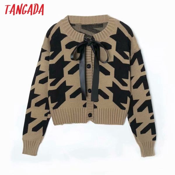 women elegant houndstooth with bow vintage jumper lady short knitted cardigan coat 4h28 210416, White;black
women elegant houndstooth with bow vintage jumper lady short knitted cardigan coat 4h28 210416, White;black