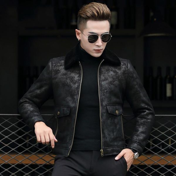 men's leather & faux genuine jacket winter sheepskin coat for men natural fur jackets short real overcoat 8706 kj828, Black
men's leather & faux genuine jacket winter sheepskin coat for men natural fur jackets short real overcoat 8706 kj828, Black