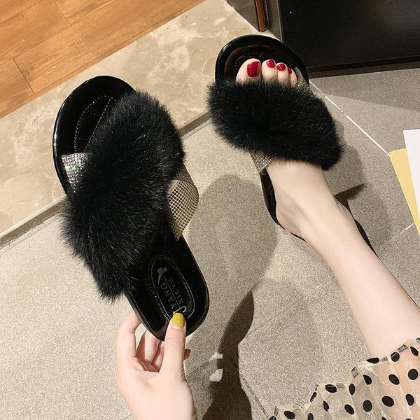 outside wearing wool slippers 2021 korean womens shoes wild rhinestone flat sandals and comfort female, Black
outside wearing wool slippers 2021 korean womens shoes wild rhinestone flat sandals and comfort female, Black