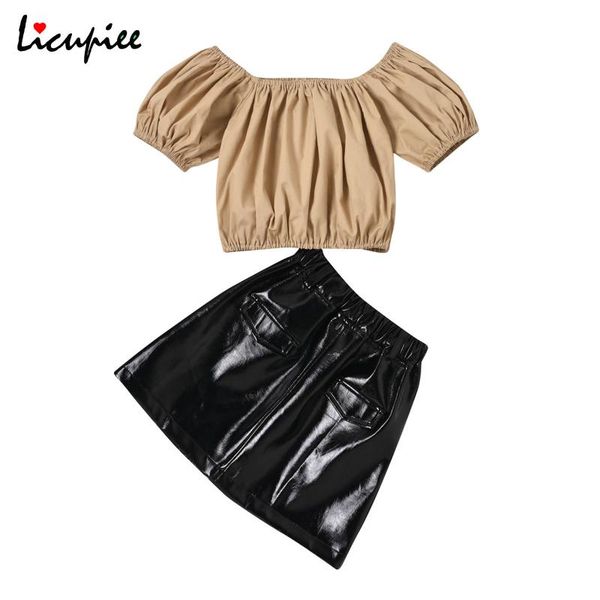 1-6 years 2pcs leisure style little girls outfit summer fashionable solid off shoulder puff short sleeve + leather skirt clothing sets, White
1-6 years 2pcs leisure style little girls outfit summer fashionable solid off shoulder puff short sleeve + leather skirt clothing sets, White