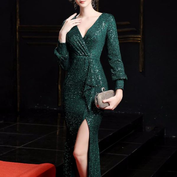 casual dresses ladies deep v neck bodycon maxi dress women long sleeves sequins evening party front split robe femme vestidos, Black;gray
casual dresses ladies deep v neck bodycon maxi dress women long sleeves sequins evening party front split robe femme vestidos, Black;gray