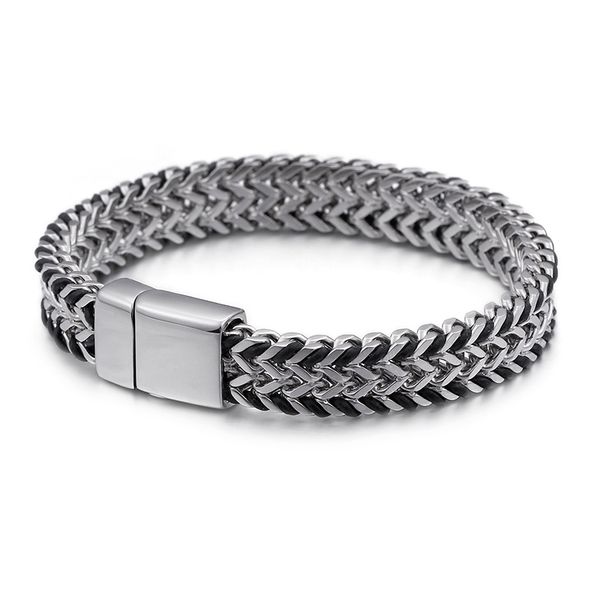 men jewelry braided leather double row stainless steel woven chain width 11mm magnet buckle bracelet wholesale, Black
men jewelry braided leather double row stainless steel woven chain width 11mm magnet buckle bracelet wholesale, Black