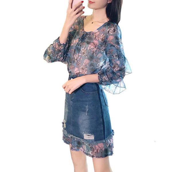two piece dress 2021 women summer casual printed chiffon shirt + denim skirt 2nd set women's office pack costumes lu821, White
two piece dress 2021 women summer casual printed chiffon shirt + denim skirt 2nd set women's office pack costumes lu821, White