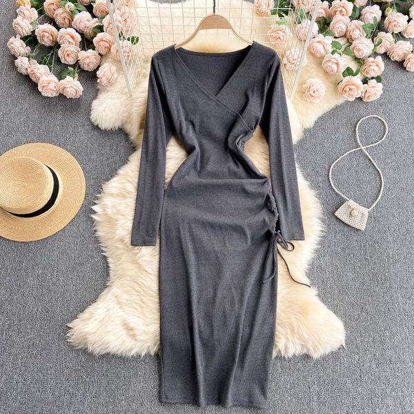 casual dresses pinkou women elegant knitted dress v neck side lace up bow tie back split long sleeve female basic midi qa54, Black;gray
casual dresses pinkou women elegant knitted dress v neck side lace up bow tie back split long sleeve female basic midi qa54, Black;gray