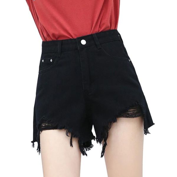 women's shorts women vintage korean version retro high waist loose wild hole denim summer wear, White;black
women's shorts women vintage korean version retro high waist loose wild hole denim summer wear, White;black