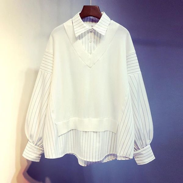 women's blouses & shirts blouse women autumn stitching false-two-piece shirt female loose sweater jacket blusas ropa de mujer, White
women's blouses & shirts blouse women autumn stitching false-two-piece shirt female loose sweater jacket blusas ropa de mujer, White