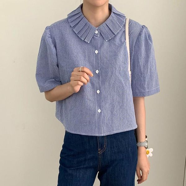 women's blouses & shirts korean style women cotton wild casual ladies and summer 2021 plaid clothing p347, White
women's blouses & shirts korean style women cotton wild casual ladies and summer 2021 plaid clothing p347, White