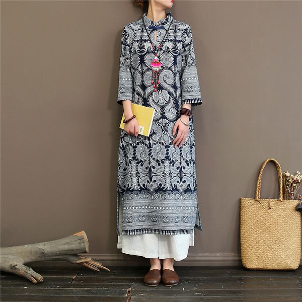 johnature women vintage dress stand long sleeve blue and white porcelain chinese style cheongsam cotton linen women dress 210521, Black;gray
johnature women vintage dress stand long sleeve blue and white porcelain chinese style cheongsam cotton linen women dress 210521, Black;gray