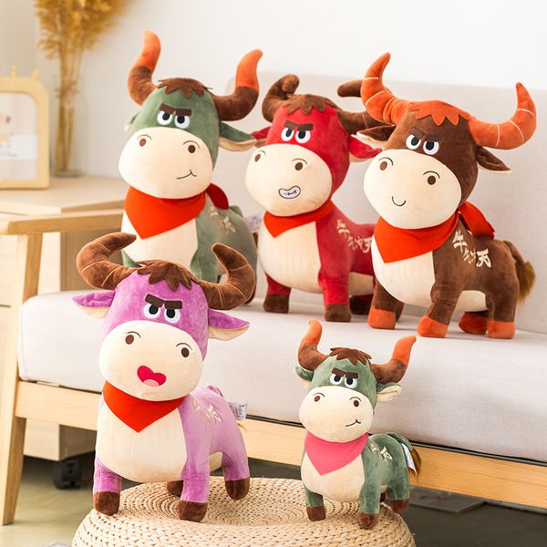 36cm New Cute Cattle Plush Toy Stuffed Animal Plushie Kawaii Bull Cattle Cow Doll Toys for Girls Kids Birthday Gift Present, Purple