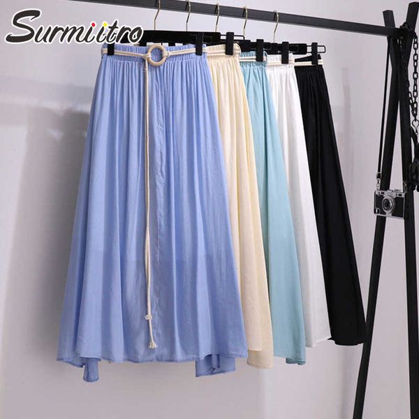 surmiitro cotton midi skirt women with belt summer korean blue white black high waist sun school long pleated skirt female 210712
surmiitro cotton midi skirt women with belt summer korean blue white black high waist sun school long pleated skirt female 210712