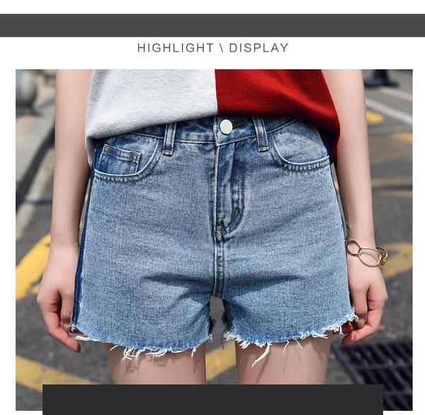 women's jeans style 2021 summer side stripe wool edge high waist denim shorts for women slim fashionable pants 8613, Blue
women's jeans style 2021 summer side stripe wool edge high waist denim shorts for women slim fashionable pants 8613, Blue