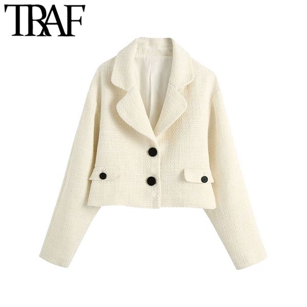 traf women fashion single breasted tweed cropped jacket coat vintage long sleeve pockets female outerwear chic 210415, Black;brown
traf women fashion single breasted tweed cropped jacket coat vintage long sleeve pockets female outerwear chic 210415, Black;brown