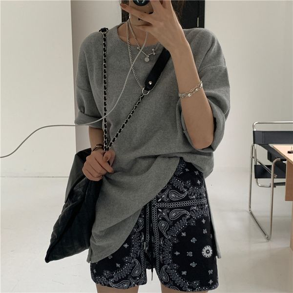 knits summer tee chic short sleeves solid grey oversize all match basic girls fashion femme brief loose t-shirts, White
knits summer tee chic short sleeves solid grey oversize all match basic girls fashion femme brief loose t-shirts, White