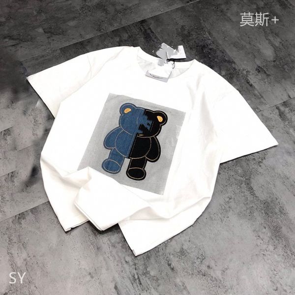 summer 21 mojia denim splicing cartoon bear round neck t-shirt loose casual short sleeve top, White
summer 21 mojia denim splicing cartoon bear round neck t-shirt loose casual short sleeve top, White