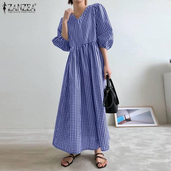 casual dresses women plaid checked sundress zanzea summer elegant v neck 3/4 sleeve vintage high waist dress femme party long vestidos robe, Black;gray
casual dresses women plaid checked sundress zanzea summer elegant v neck 3/4 sleeve vintage high waist dress femme party long vestidos robe, Black;gray