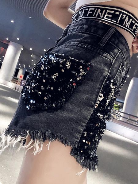 the ripped black denim shorts female xia heavy industry sequins were thin high waist wide-leg pants trend women's, White;black
the ripped black denim shorts female xia heavy industry sequins were thin high waist wide-leg pants trend women's, White;black
