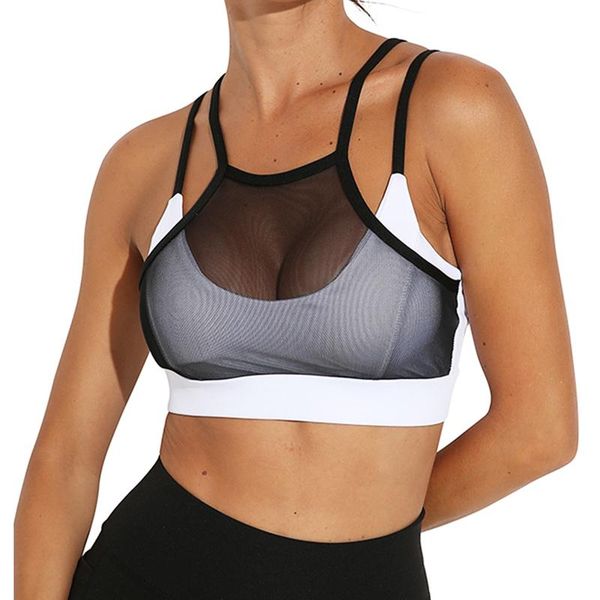 women's splice mesh sports bra push cross straps yoga running fitness underwear crop outfit
women's splice mesh sports bra push cross straps yoga running fitness underwear crop outfit