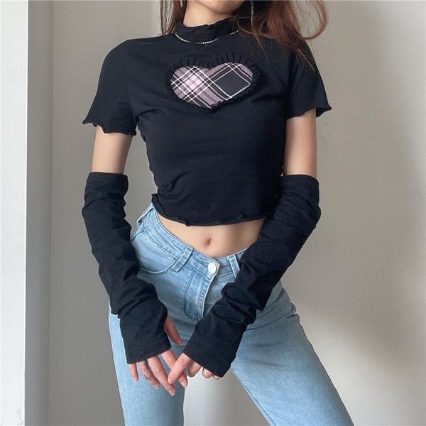 women's t-shirt fafa love embroidery tee edge half high neck short women look thin and versatile navel revealing fashion, White
women's t-shirt fafa love embroidery tee edge half high neck short women look thin and versatile navel revealing fashion, White