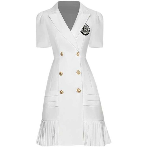 high street est designer fashion lion buttons lapel short-sleeve notched collar pleated blazer dress 210526, Black;gray
high street est designer fashion lion buttons lapel short-sleeve notched collar pleated blazer dress 210526, Black;gray