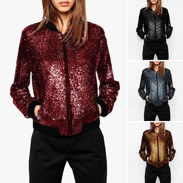 women's jackets women sequin coat bomber jacket long sleeve zipper streetwear casual loose glitter outerwear 2021 fashion female autumn, Black;brown
women's jackets women sequin coat bomber jacket long sleeve zipper streetwear casual loose glitter outerwear 2021 fashion female autumn, Black;brown