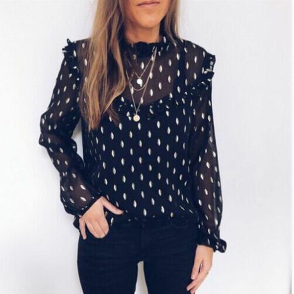 women black polka dot chiffon blouse ruffles long sleeve beach summer elegant office ladies shirt casual transparent women's blouses &, White
women black polka dot chiffon blouse ruffles long sleeve beach summer elegant office ladies shirt casual transparent women's blouses &, White