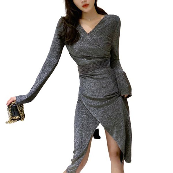 lurex v-neck split irregular knee-length skirt party dress d3009 210514, Black;gray
lurex v-neck split irregular knee-length skirt party dress d3009 210514, Black;gray