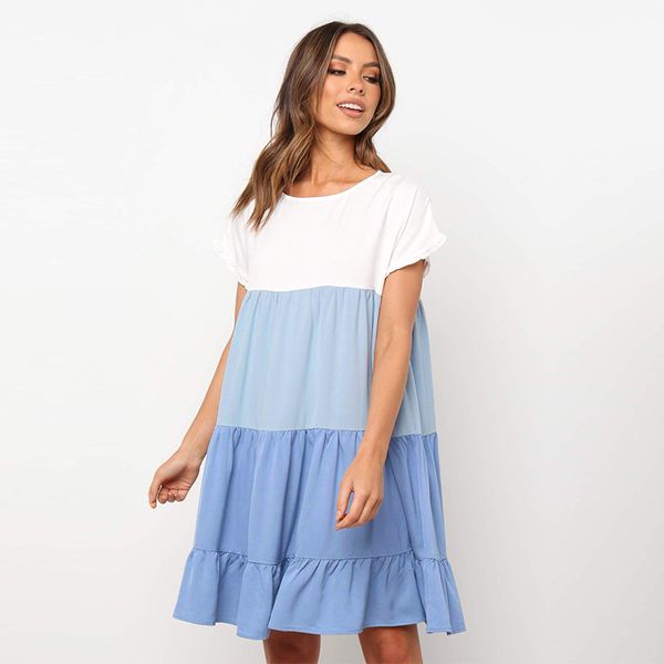 2021 new summer loose patchwork color women casual o neck short sleeve ladies knee length oversize a line dress, Black;gray
2021 new summer loose patchwork color women casual o neck short sleeve ladies knee length oversize a line dress, Black;gray