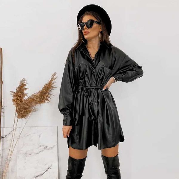 party dresses women vintage front buttons a-line pu dress long sleeve turn down collar sashes solid casual mini 2021 winter, White;black
party dresses women vintage front buttons a-line pu dress long sleeve turn down collar sashes solid casual mini 2021 winter, White;black