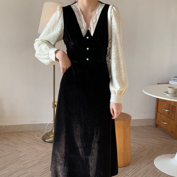 casual dresses spring woman lace veet women sleeve v-neck long vintage elegant vestidos femme streetwear nl8v, Black;gray
casual dresses spring woman lace veet women sleeve v-neck long vintage elegant vestidos femme streetwear nl8v, Black;gray