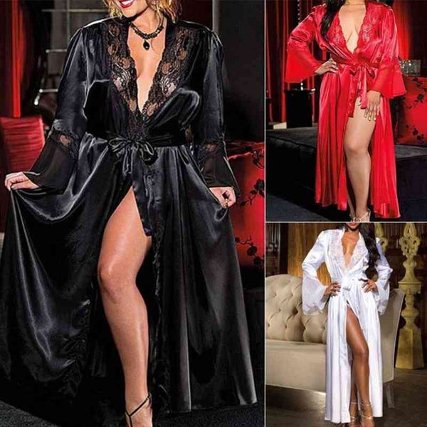 womens long kimono dress lace bath robe lingerie gown ice silk nightdress solid color nightgown nightwear plus size, Black;red
womens long kimono dress lace bath robe lingerie gown ice silk nightdress solid color nightgown nightwear plus size, Black;red