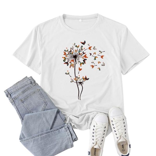 women's t-shirt korean style kawaii clothes lady dandelion chickenprinting clothing fashion summer o-neck tee cute women vintage basic, White
women's t-shirt korean style kawaii clothes lady dandelion chickenprinting clothing fashion summer o-neck tee cute women vintage basic, White